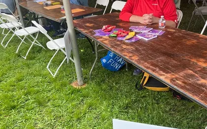 An LVADStrong outreach table set up at an event